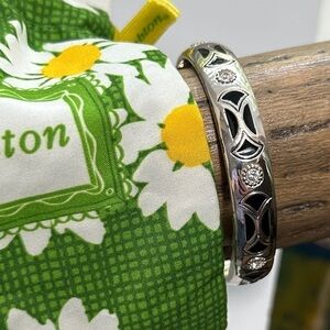 Brighton Capella Bangle Bracelet Magnetic Hinged Black Enamel Silver Plated